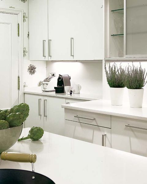 Green, Room, White, Interior design, House, Interior design, Kitchen, Grey, Produce, Countertop, 