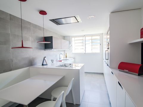 Room, Interior design, Property, Floor, Red, White, Kitchen sink, Plumbing fixture, Ceiling, Countertop, 