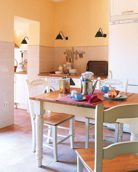 Room, Interior design, Table, Floor, Interior design, Light fixture, Picture frame, Peach, Dining room, Plywood, 