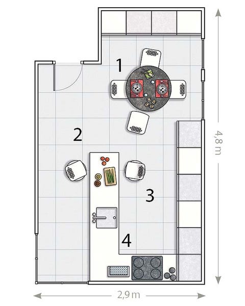 Una cocina con península y office