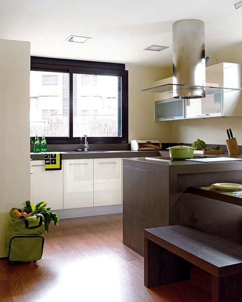Green, Room, Interior design, Floor, Flooring, Kitchen, Kitchen appliance, Home appliance, House, Light fixture, 