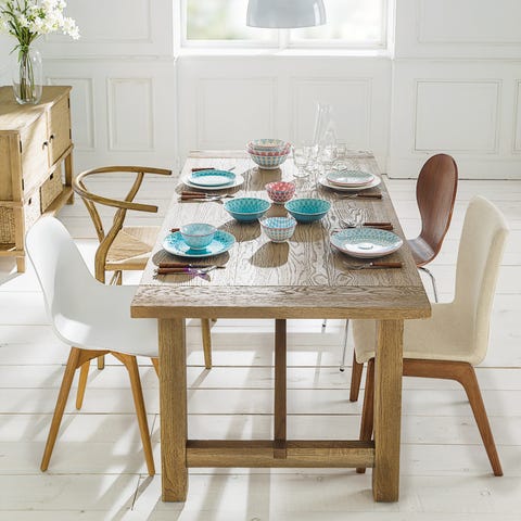 Wood, Blue, Room, Furniture, Dishware, Table, Home, White, Dining room, Interior design, 