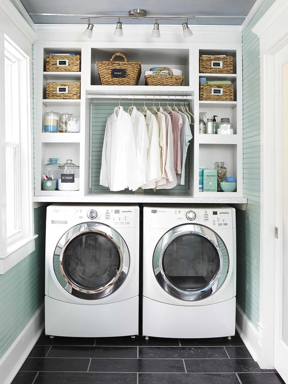 Laundry, Laundry room, Washing machine, Room, Clothes dryer, Major appliance, Home appliance, Furniture, Shelf, Cupboard, 