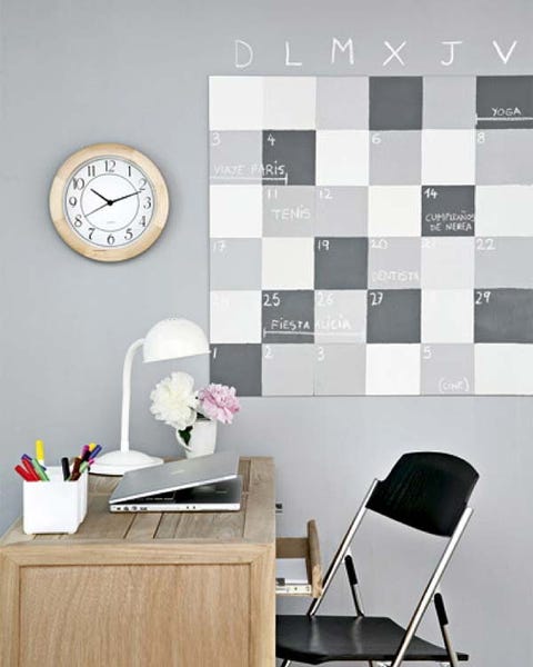Room, Table, Furniture, Wall, Interior design, Wall clock, Interior design, Clock, Tile, Lavender, 