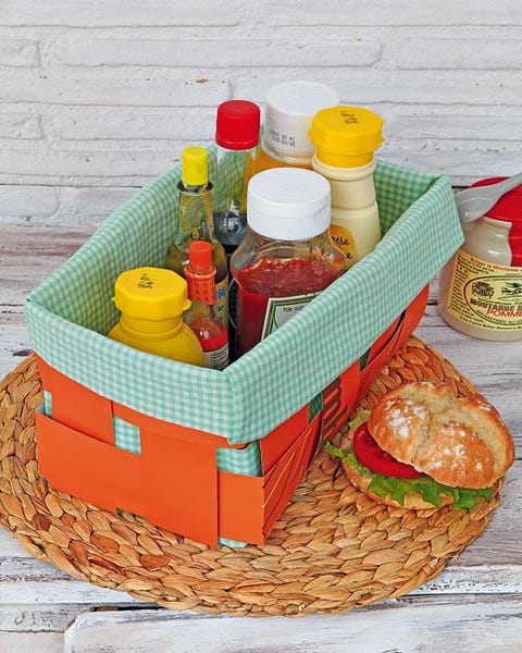 Basket, Storage basket, Wicker, Home accessories, Orange, Bottle, Plastic bottle, Picnic basket, Peach, Food storage, 