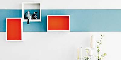 Room, Wall, Interior design, Drawer, Interior design, Sideboard, Rectangle, Turquoise, Orange, Paint, 