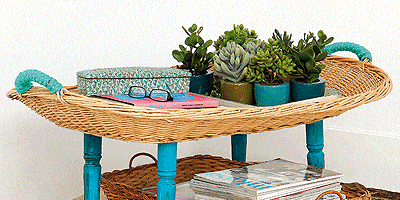 Flowerpot, Teal, Turquoise, Outdoor furniture, Home accessories, Rectangle, Hardwood, Wicker, Outdoor table, Houseplant, 