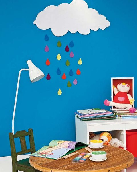 Room, Furniture, Toy, Home accessories, Turquoise, Stuffed toy, Lamp, Illustration, Linens, Wall sticker, 