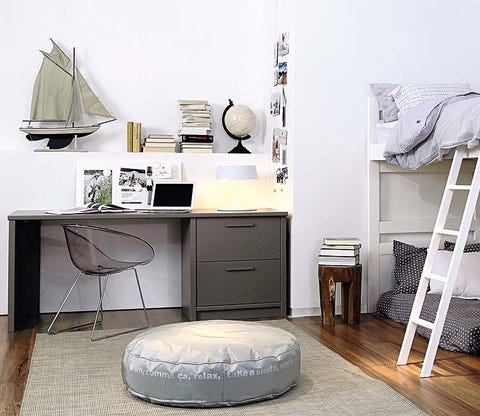 Room, Floor, Interior design, Flooring, Furniture, Drawer, Ladder, Cabinetry, Home, Grey, 