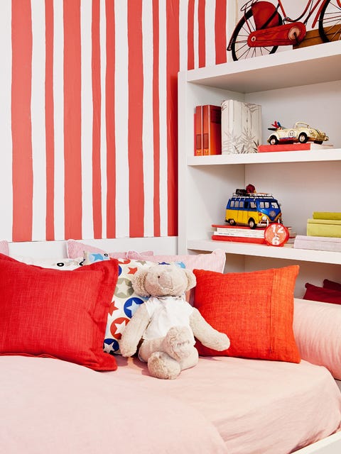 Toy, Red, Textile, Stuffed toy, Interior design, Room, Orange, Shelf, Shelving, Baby toys, 