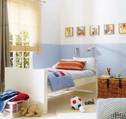 Blue, Room, Interior design, Textile, Wall, Bedding, Bedroom, Bed, Home, Window covering, 