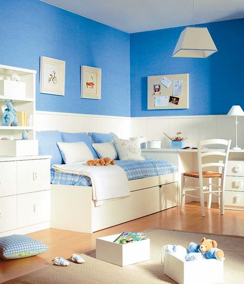 Blue, Room, Interior design, Green, Home, Wall, Furniture, Textile, White, Teal, 