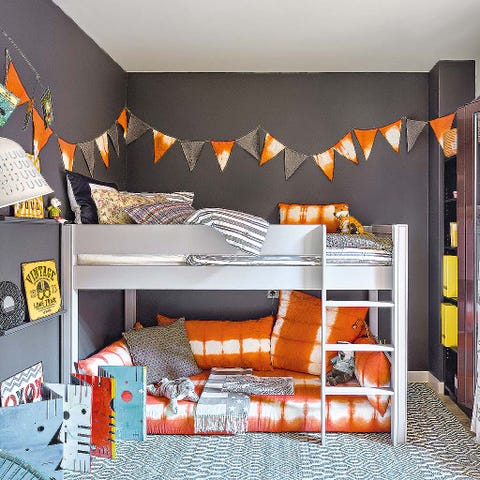 Orange, Room, Interior design, Wall, Pillow, Amber, Home, House, Interior design, Shelving, 
