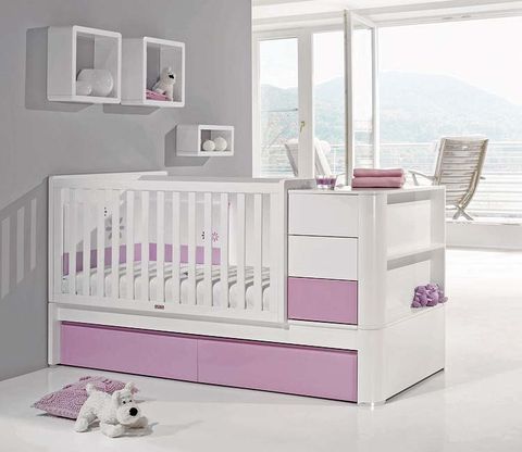 Product, Room, Property, Interior design, White, Wall, Infant bed, Home, Bed, Purple, 