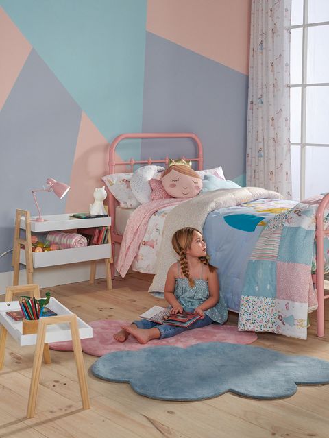 Bed, Room, Furniture, Bedroom, Product, Pink, Bed sheet, Turquoise, Interior design, Bed frame, 