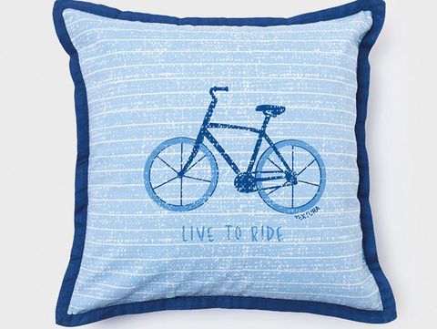 Blue, Throw pillow, Cushion, Pillow, Bicycle, Vehicle, Furniture, Textile, Linens, Bicycle part, 