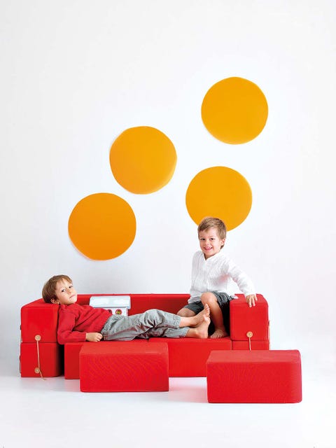 Red, Yellow, Orange, Furniture, Couch, Wall, Sitting, Table, Fun, Material property, 