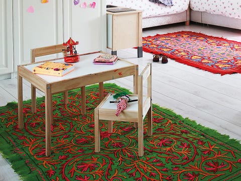 Room, Textile, Red, Interior design, Furniture, Flooring, Floor, Table, Linens, Carpet, 