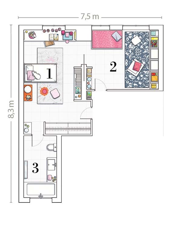 Un dormitorio con cuarto de juegos y baño Un dormitorio con cuarto de juegos y baño