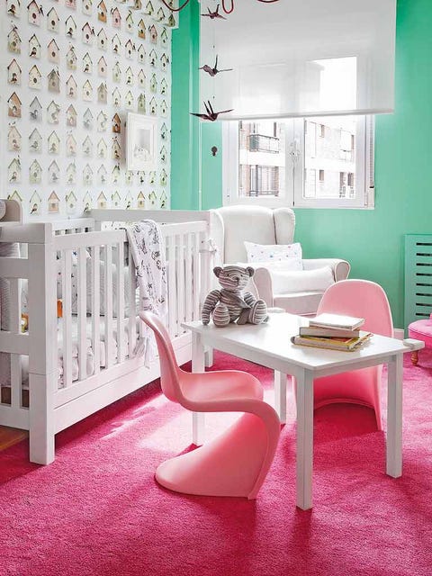 Room, Floor, Interior design, Green, Flooring, Home, Table, Pink, Wall, Interior design, 