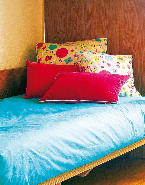 Blue, Room, Textile, Interior design, Pillow, Cushion, Linens, Wall, Bedding, Orange, 