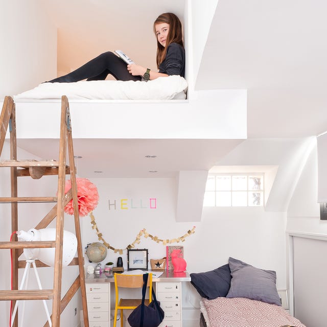 Bed, White, Furniture, Bedroom, Room, Leg, Pink, Bed frame, Interior design, Bed sheet, 