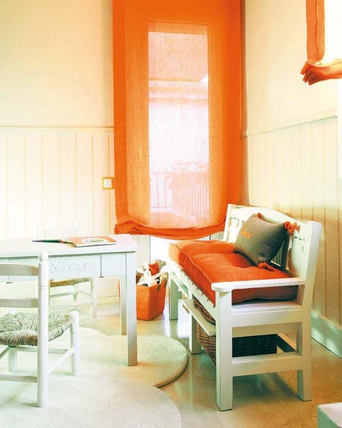 Room, Interior design, Wood, Floor, Orange, Textile, Flooring, Wall, Furniture, Amber, 