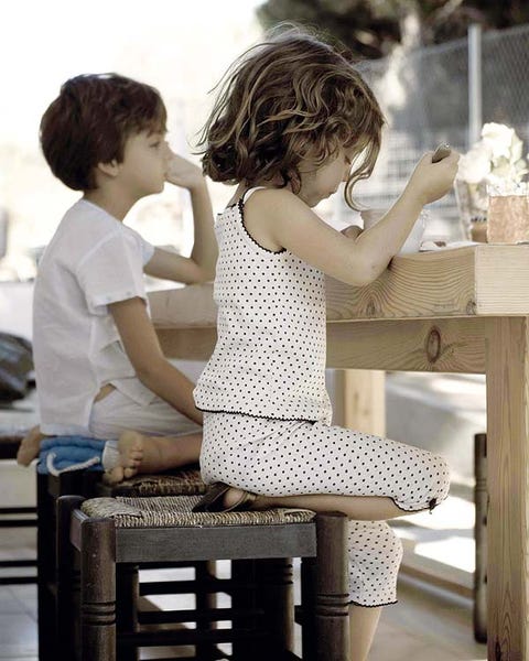 Sitting, Child, Baby & toddler clothing, Toddler, Stool, One-piece garment, Day dress, Balance, Ankle, Curious, 