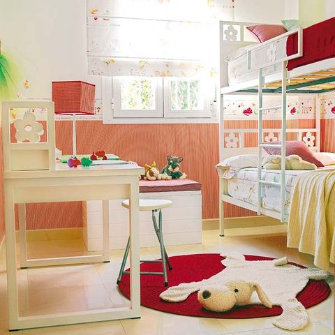 Room, Interior design, Textile, Stuffed toy, Bed, Linens, Bedding, Toy, Interior design, Peach, 
