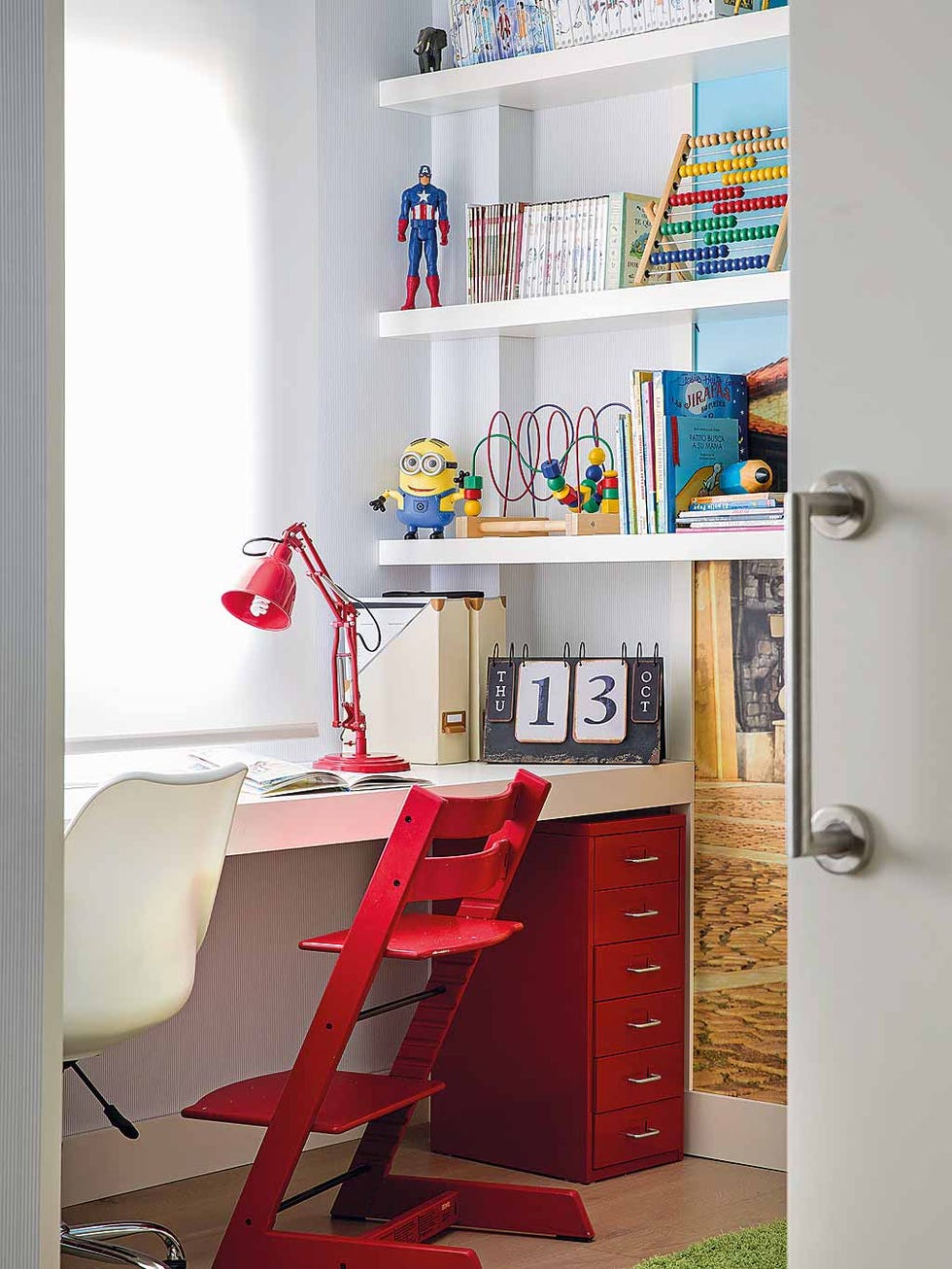 Shelf, Furniture, Shelving, Room, Interior design, Bookcase, Desk, House, Home, Building, 