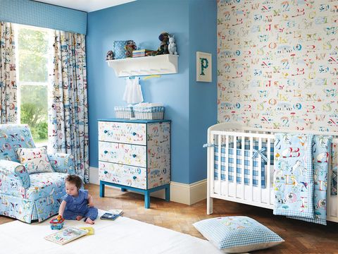 Furniture, Room, Blue, Interior design, Product, Bed sheet, Wall, Bedroom, Wallpaper, Bed, 