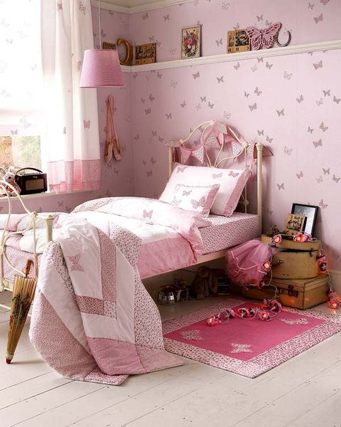 Bed, Room, Interior design, Bedding, Textile, Bedroom, Wall, Bed sheet, Pink, Linens, 