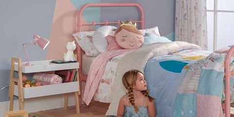 Bed, Furniture, Bedroom, Room, Bed sheet, Bed frame, Product, Bedding, Pink, Turquoise, 