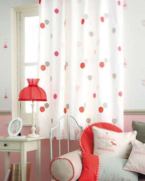 Product, Interior design, Room, Textile, Red, Wall, Lampshade, Interior design, Linens, Window treatment, 