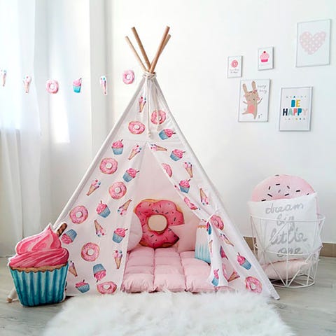 Product, Furniture, Pink, Room, Bed, Bean bag, Interior design, Cushion, Nursery, Play, 