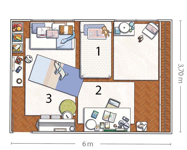 Un amplio dormitorio con tres zonas