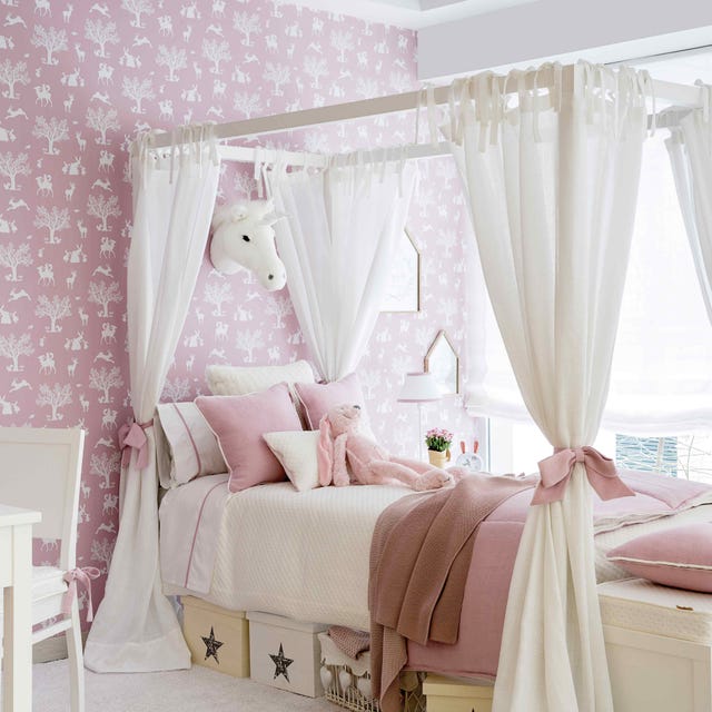 Bed, Furniture, Canopy bed, Product, Curtain, Pink, Room, Bedroom, Interior design, Property, 