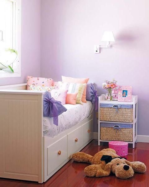 Blue, Room, Interior design, Wall, Textile, Furniture, Bedding, Pink, Bedroom, Purple, 
