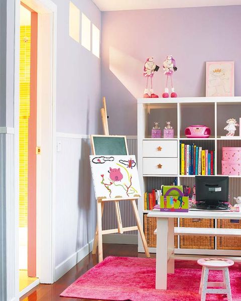 Room, Interior design, Pink, Wall, Shelving, Shelf, Paint, Magenta, Interior design, Home, 