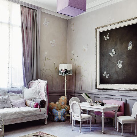 Room, Interior design, Textile, Purple, Furniture, Home, Living room, Floor, Wall, Ceiling, 