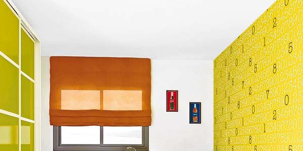 Room, Yellow, Interior design, Green, Floor, Flooring, Wall, Red, Furniture, Orange, 