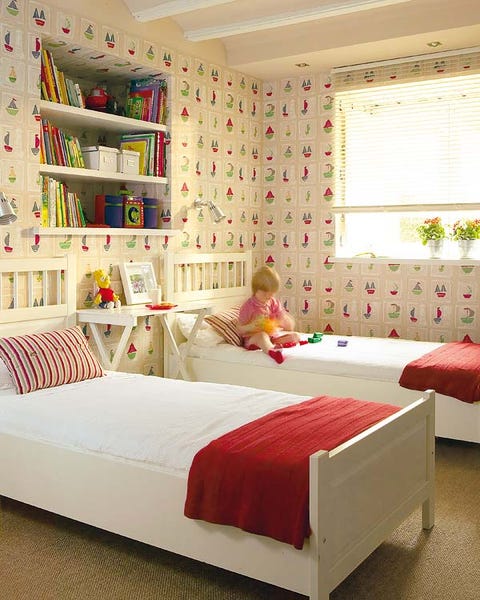 Room, Bed, Interior design, Bedding, Bedroom, Floor, Textile, Wall, Bed sheet, Red, 