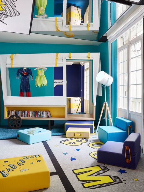 Blue, Room, Yellow, Interior design, Textile, Wall, Majorelle blue, Interior design, Teal, Turquoise, 