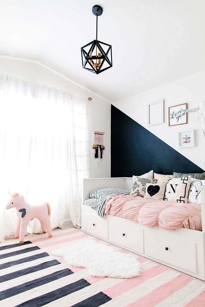 Bedroom, Furniture, Room, Bed, White, Interior design, Pink, Property, Bed frame, Bed sheet, 
