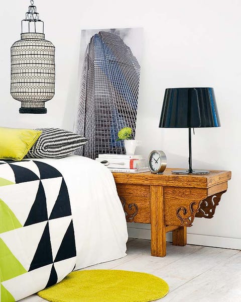 Blue, Room, Yellow, Interior design, Textile, Wall, Linens, Floor, Turquoise, Lamp, 