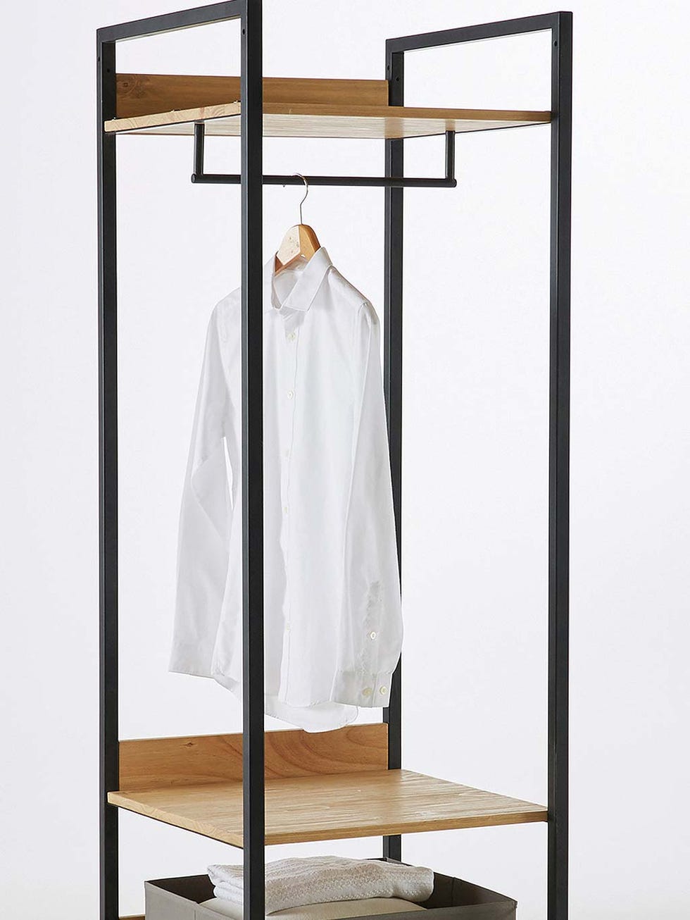 Clothes hanger, Furniture, Shelf, Iron, Wardrobe, Room, Room divider, Linens, Table, Shelving, 