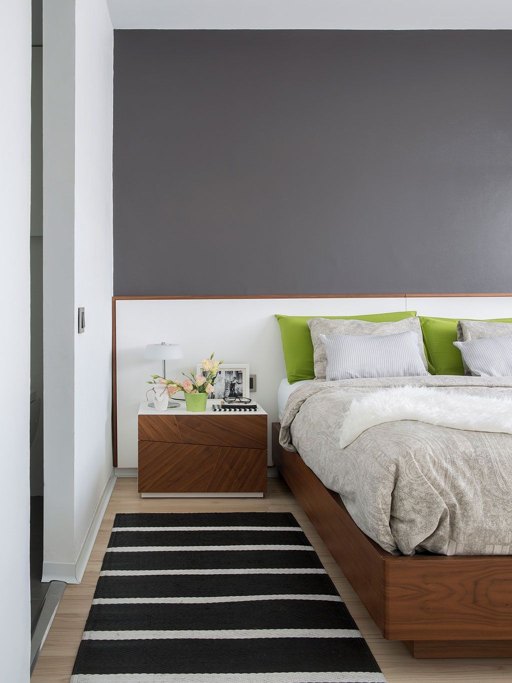 Furniture, Room, Bedroom, Interior design, Green, Bed, Property, Wall, Floor, House, 