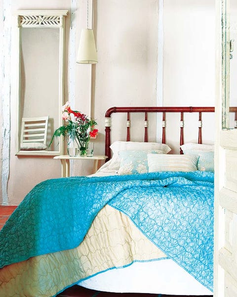 Room, Turquoise, Blue, Aqua, Furniture, Product, Property, Interior design, Bed sheet, Textile, 