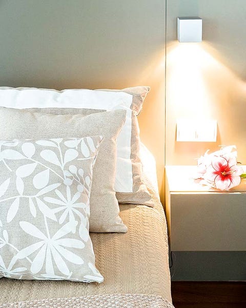 Lighting, Room, Textile, Interior design, Wall, Linens, Bedroom, Bed, Bedding, Cushion, 