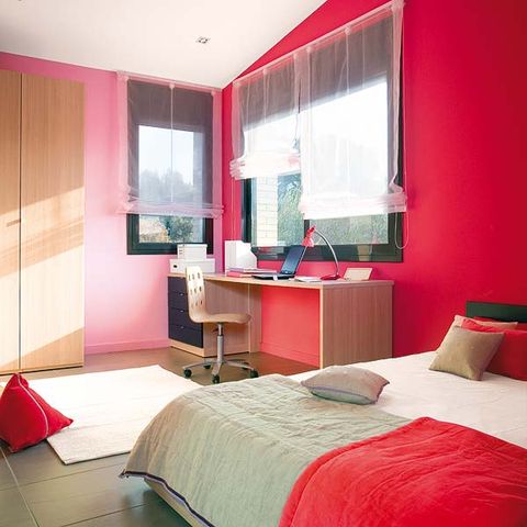 Room, Interior design, Property, Floor, Red, Bed, Textile, Bedding, Wall, Linens, 